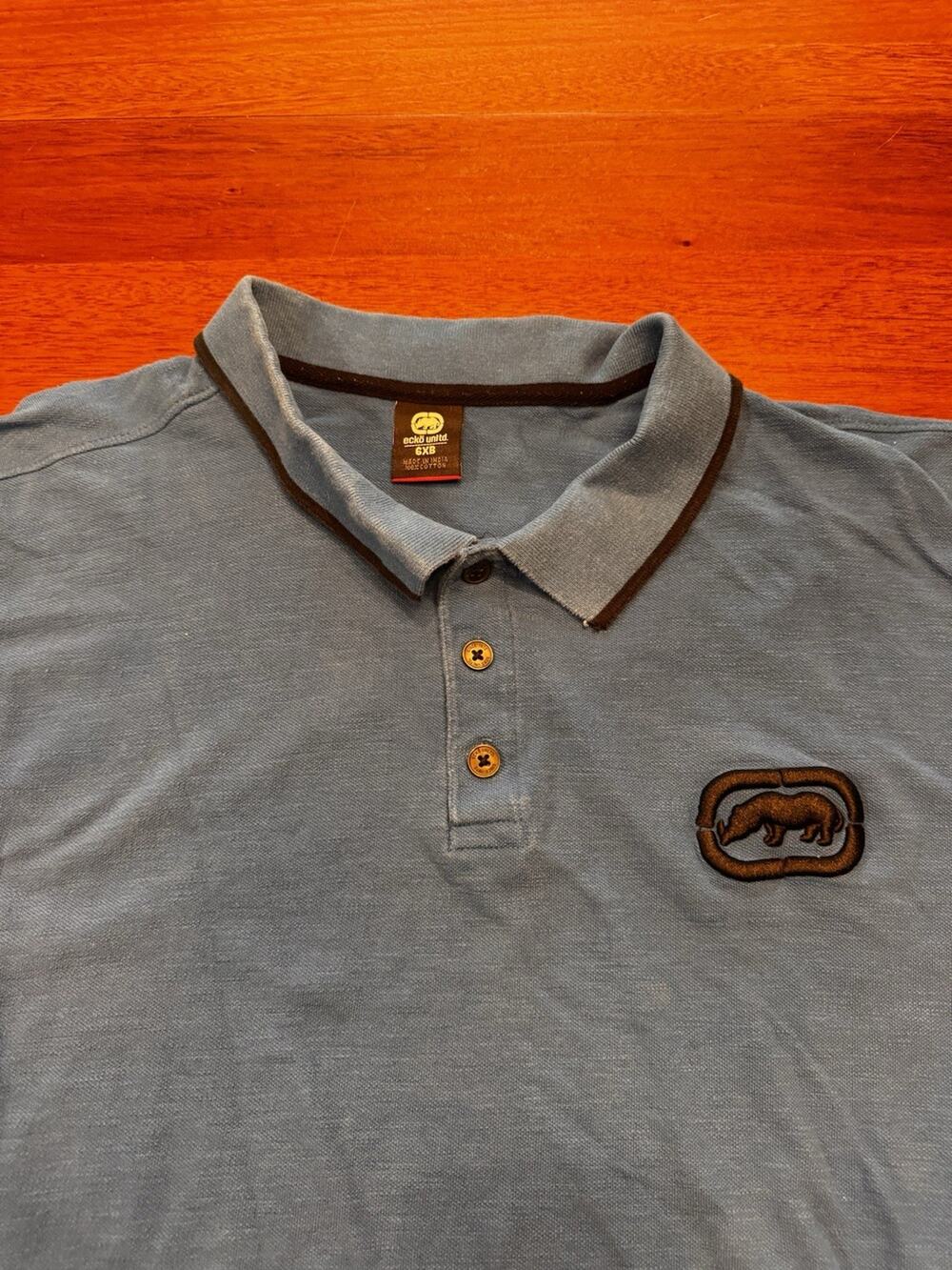 6XB Echo Unlmtd Solid Blue Polo Short Sleeve Knit Shirt Logo Collar